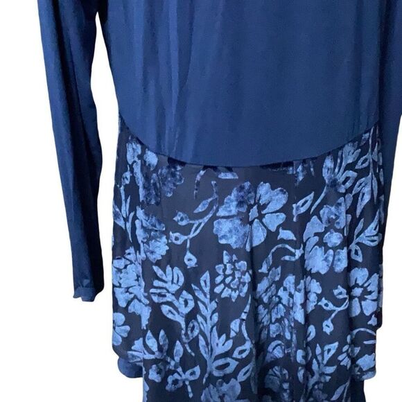 LOGO by Lori Goldstein Blue Hi Lo Floral Layer Long Sleeve Tunic Top Size S NWT - Picture 4 of 6
